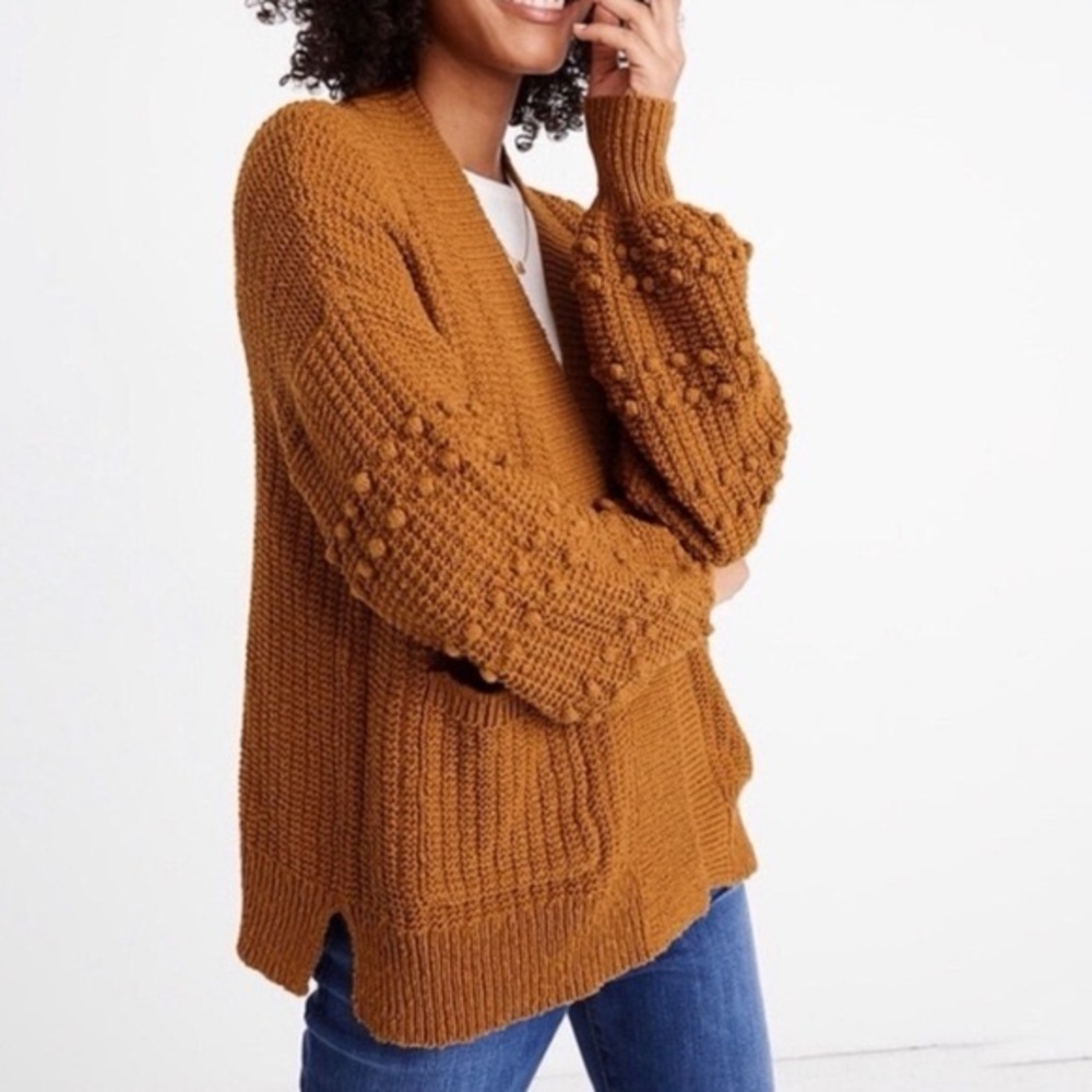 Madewell Bobble Balloon Sleeve Cardigan Sweater XS Egyptian Gold